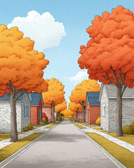 Autumn Street Scene: A Peaceful Neighborhood
