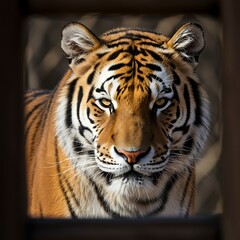 Obraz premium Powerful Closeup Portrait of a Siberian Tiger with Eye Contact