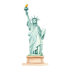 Fototapeta premium Statue liberty torch crown freedom watercolor green monument American New York patriotic