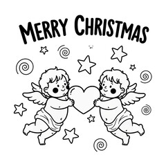 Cute Cherubs Holding a Heart Illustration for Valentine and Christmas