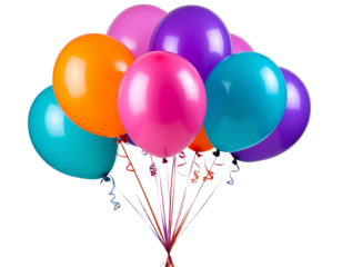 Vibrant Helium Balloons in Mixed Colors, isolated on transparent background PNG