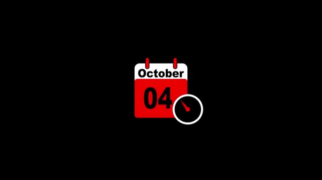 04 october month calendar with time symbol. Digital Simple calendar icon animation and date change of time month clock icon..