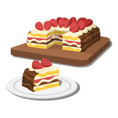 Digital illustration of a layered dessert with swirls and berries