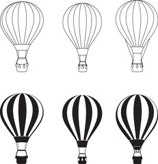 Naklejka premium Collection of six illustrative hot air balloons in sketch and striped designs