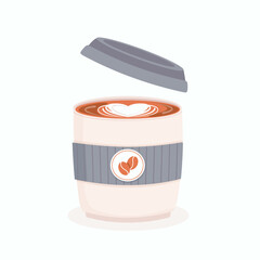 Cute cartoon cappuccino paper cup vector illustration