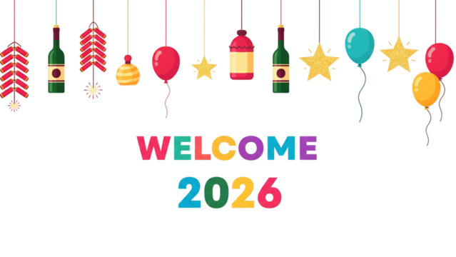 Welcome 2026 Celebration with Hanging Party Elements