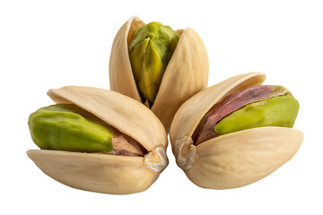 Three pistachios in shell isolated on transparent background