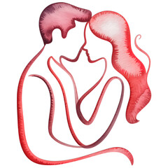 Romantic watercolor illustration of embracing couple with passionate love and warmth