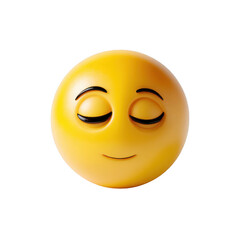 A 3D rendered yellow emoticon with eyes closed and a slight smile suggesting peaceful sleep or contentment