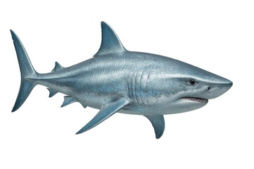 Naklejka premium Powerful great white shark swimming, detailed 3d rendering revealing muscular body and predatory profile against clear background