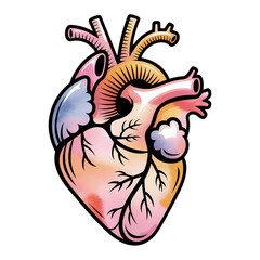 Watercolor human heart illustration for medical presentations and health designs