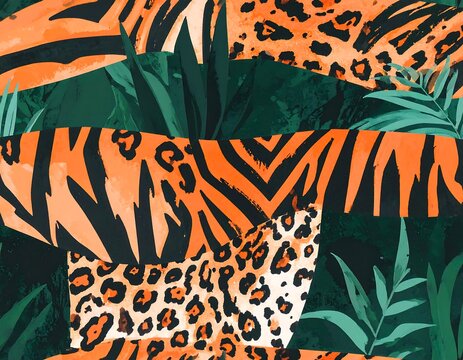 Tropical animal print collage