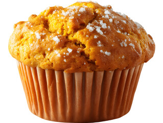 Golden Muffin Delight: A beautifully lit photograph presents a mouthwatering muffin with a light dusting of powdered sugar, inviting viewers to indulge in the simple pleasure.
