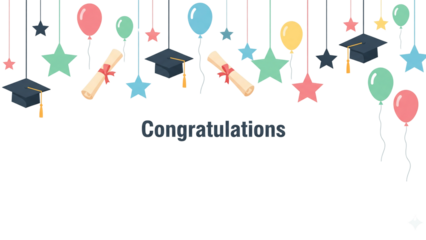 Congratulations – Graduation Celebration with Hanging Caps, Diplomas, and Balloons