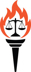 Scales of Justice in Fiery Torch Symbol Law Legal System Fairness Equality Impartiality