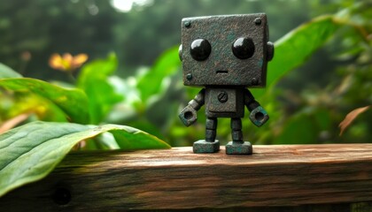 Small Stone Robot Sculpture for Garden Decoration, Blending Rustic Charm with Modern Design Elements