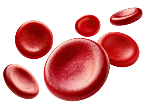 Flowing red blood cells isolated on solid white background