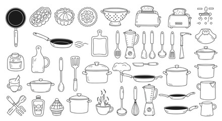 Charming hand-drawn kitchenware doodles capturing culinary creativity and homemade joy