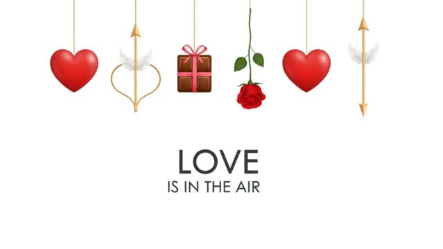 Love is in the Air – Romantic Hanging Decor with Hearts, Wings, and Rose