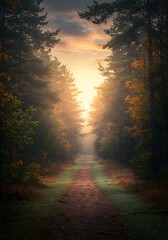 Obraz premium Forest Path with Sunlight