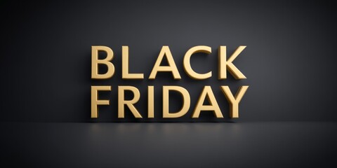 Fototapeta premium Golden 3D text BLACK FRIDAY displayed prominently on a dark grey background with a subtle gradient