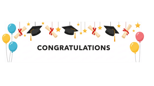 Congratulations – Graduation Border with Caps, Balloons, and Diplomas