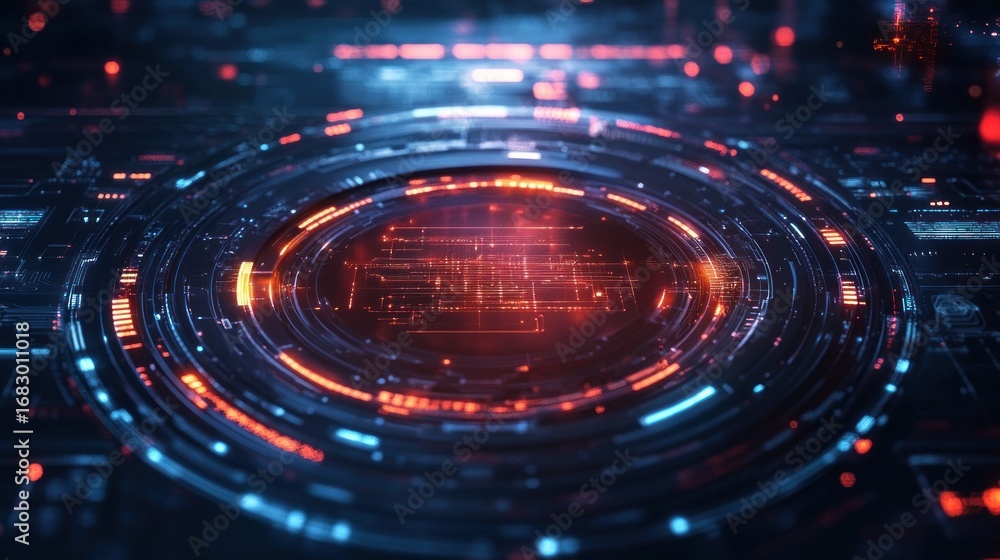 Aufkleber abstract futuristic digital technology background with glowing circuits