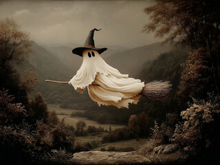 Halloween Cute Flying Ghost Wall Art