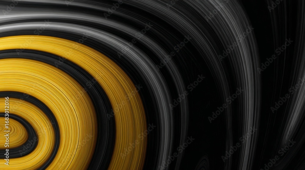Poster a captivating abstract composition of dynamic black, grey, and golden curves creating a texture.