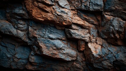 Closeup of a rocky cliff face with layered and fractured stones