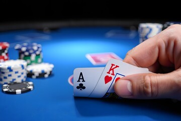 Man plays poker in the casino