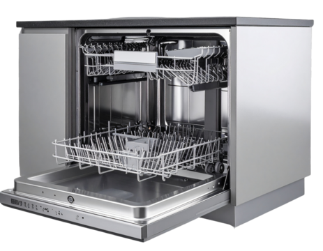 Built-In Kitchen Dishwasher with Open Door, isolated on transparent background PNG