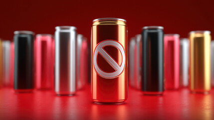 High caffeine energy drinks with a banned symbol