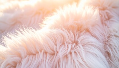 Soft fluffy rug glows in warm sunlight, creating a cozy and inviting atmosphere with its delicate pink and white hues, evoking feelings of comfort and tranquility.