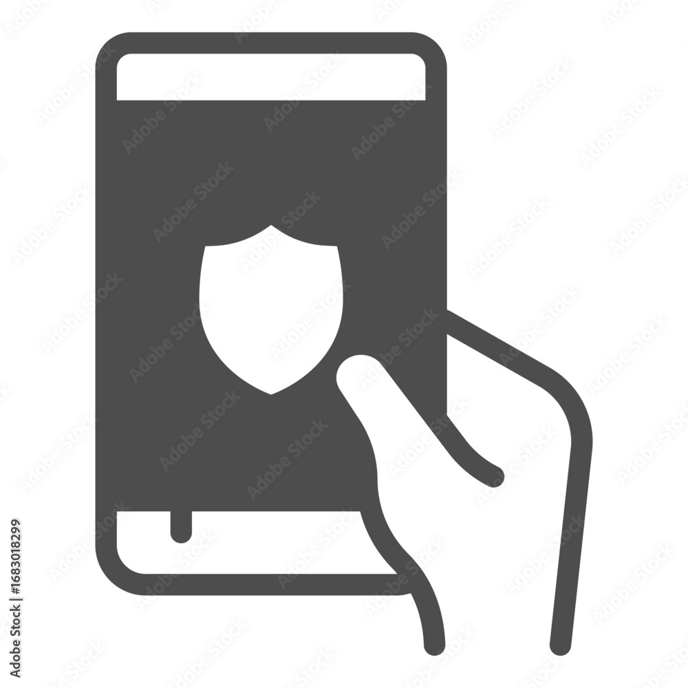 Poster touchscreen smartphone with firewall app solid icon, using phone application concept, mobile app sig