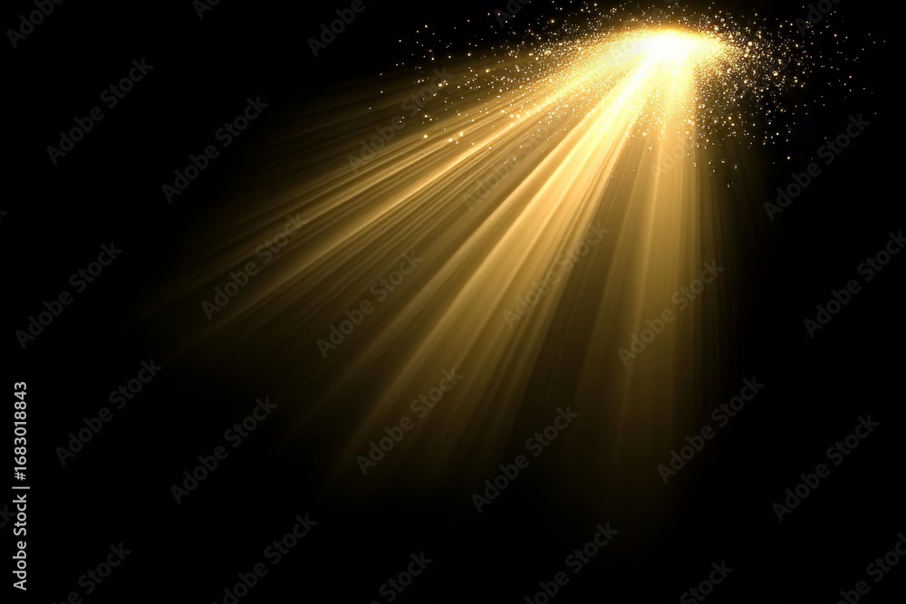 Poster golden light rays emanating through a serene forest creating a mystical, ethereal atmosphere