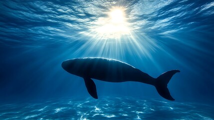Naklejka premium Gorgeous whale calf and mother swimming peacefully together in sea picture