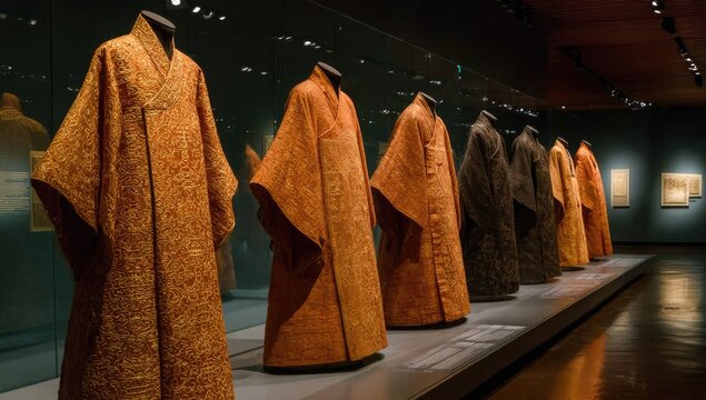 Museum display of traditional Asian robes