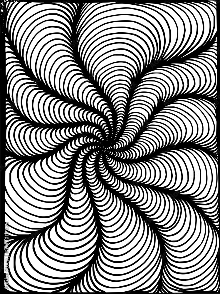 Poster mesmerizing optical illusion pattern with flowing black and white lines creating a hypnotic vortex e
