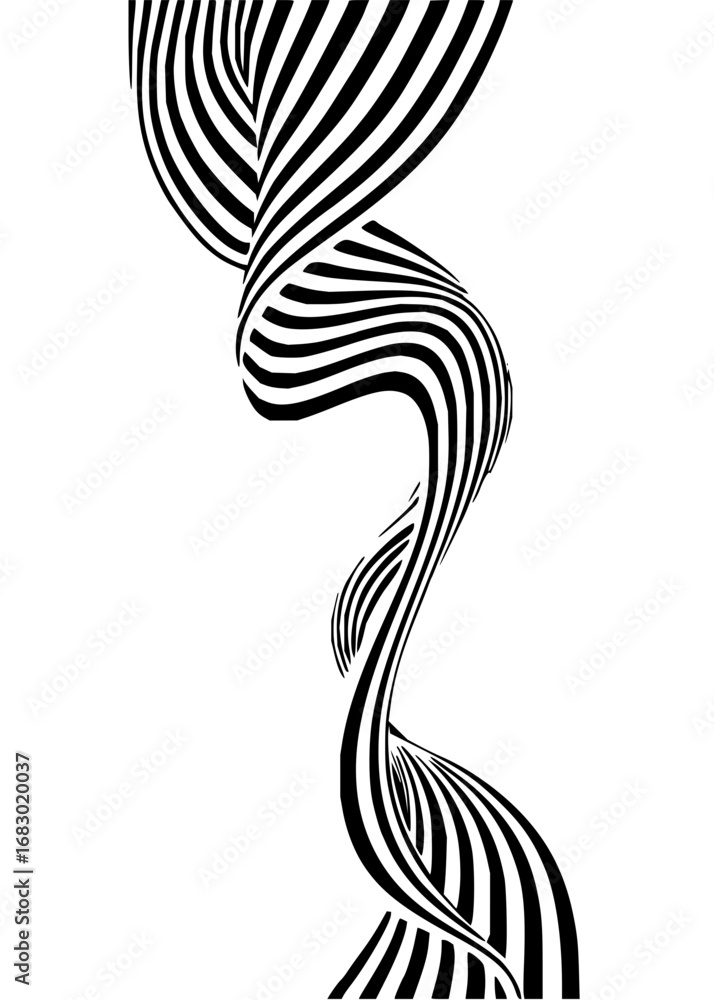 Aufkleber dynamic black and white abstract ribbon flows with optical illusion effect, modern design element