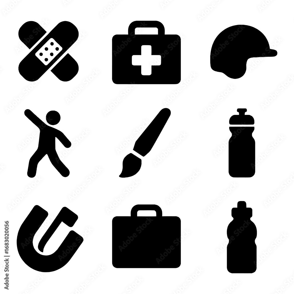 Poster Iconic Set: A compelling collection of simple yet expressive icons representing diverse concepts, perfect for digital design and communication needs. 
