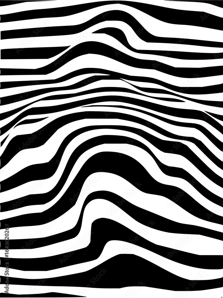 Poster dynamic abstract black and white wavy lines create a modern, visually striking pattern.