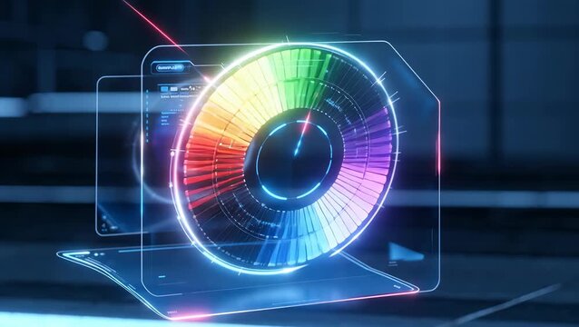 Futuristic Holographic Interface with Colorful Circular Data Visualization