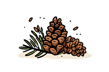 Pine cones Christmas vector icon, festive holiday nature decorat