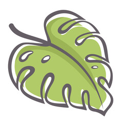 Illustration of a Green Monstera Leaf Flat Color