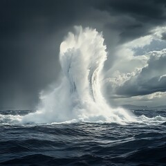 Naklejka premium Gorgeous whale captured high in the air above sea picture