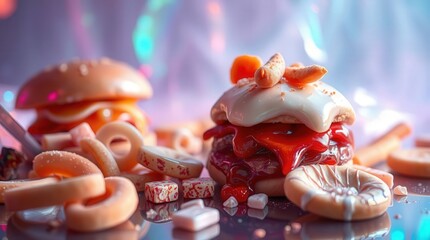 Delicious sweet holiday treats of chocolate Easter eggs and bunnies