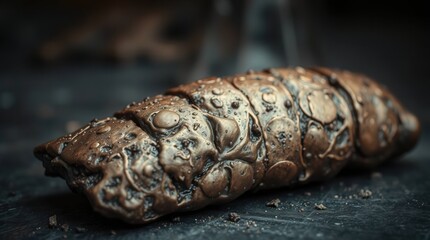 A brown caterpillar, isolated and shown in a macro closeup, rests on a leaf, highlighting the intricate details of the insect's nature