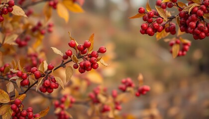 Fototapeta premium Vintage autumnal background featuring red berry branches , autumn branch, vintage
