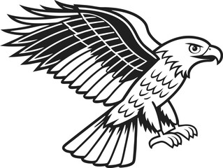 Obraz premium this is a black and white vector graphic illustration of an eagle in flight. the design is perfect for logos, mascots, or any project needing a powerful and symbolic image of freedom.